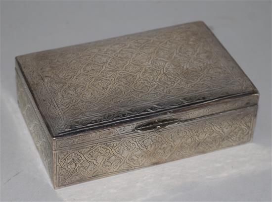 An Egyptian silver mounted rectangular cigarette box, 14.2cm.